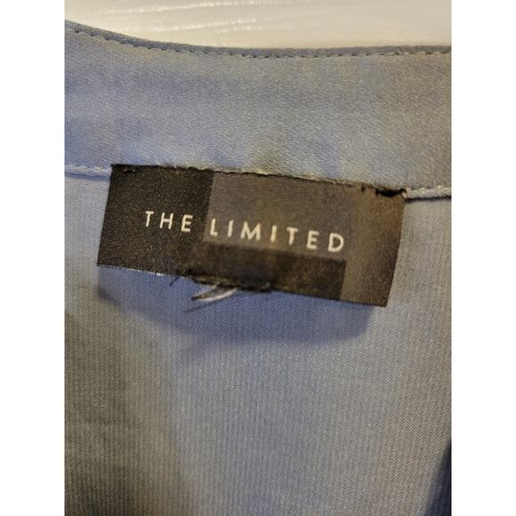The Limited Blue Satin Button Up Long Sleeve Blouse with 3 golden buttons Size S - Picture 3 of 4